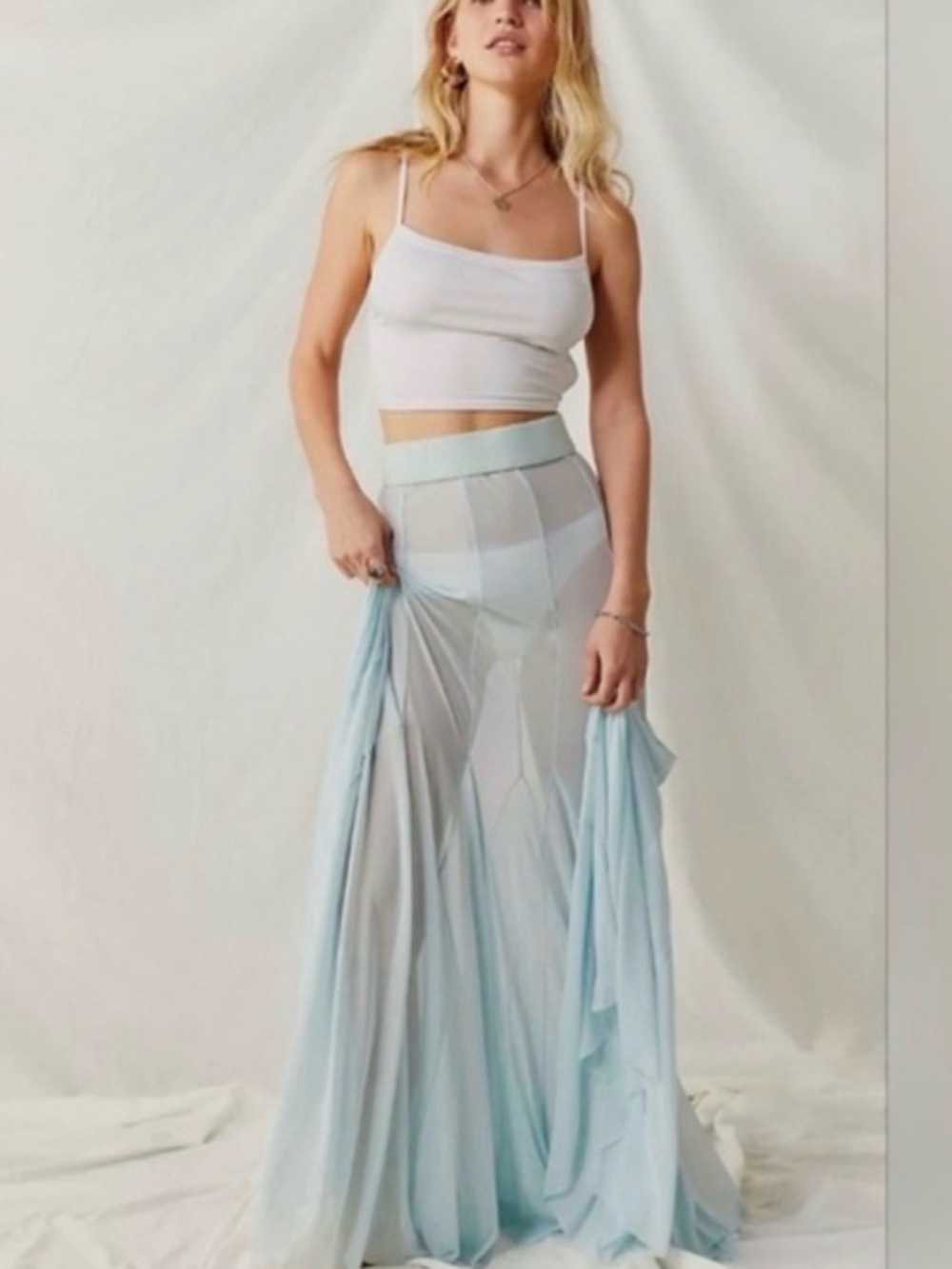 Free People Godet Girl Mesh 1/2 Slip in Sea Washed Size XL